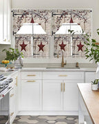 Village Stars Swag Kitchen Curtains Valance and Tier Set, Vintage Dark Red Star - Image 3