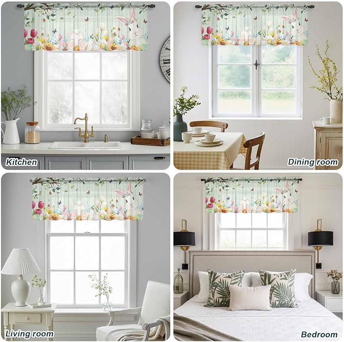 Easter Sheer Valances for Windows 42"x18", Light Filtering Kitchen Curtains - Image 5