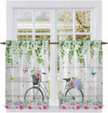 Spring Tier Curtains, Bicycles Botanical Rose Leaves Butterfly Wood Grain Light by Unknown