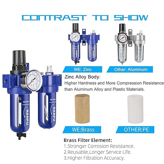 NANPU 3/8" NPT Compressed Air Filter Regulator Lubricator, Zinc Alloy, 5 Micron - Image 4