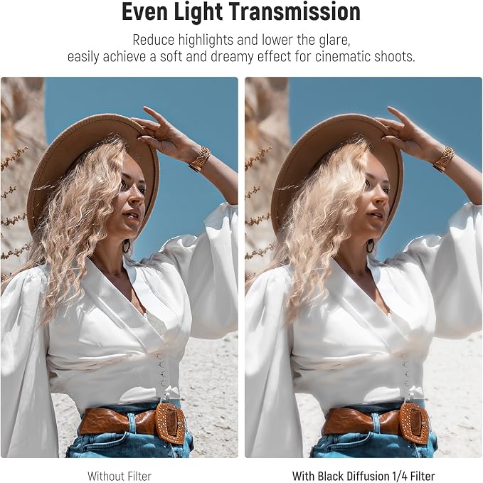 NEEWER 67mm Black Diffusion 1/4 Filter Dreamy Soft Cinematic Effect Filter - Image 3