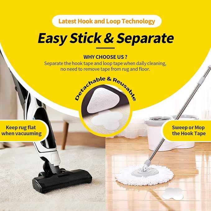 16 Sets Super Adhesive Carpet Pad Gripper, Heavy Duty Hook and Loop Strips Rug