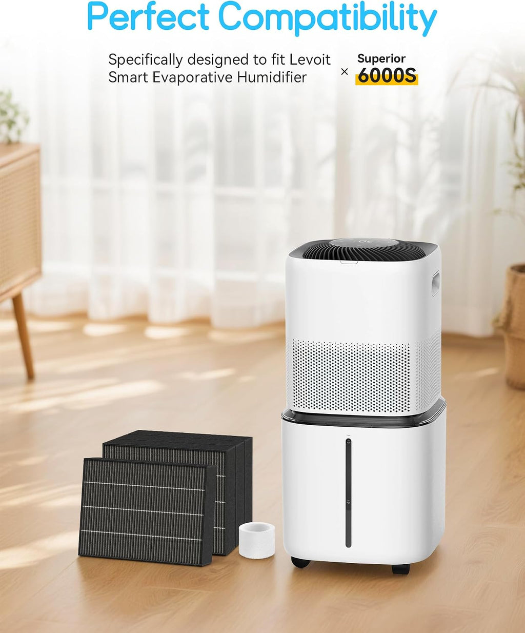 6000S Humidifier Filter Replacement for LEVOIT, 8 Gray Wick + 8 Sponge