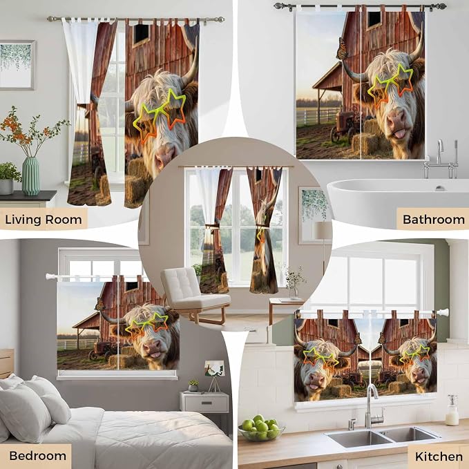 Farm Yaks Living Room Curtains 96 Inch Length, Window Curtains Tab Top - Image 7