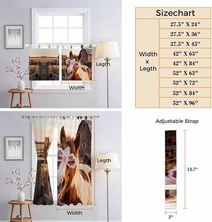 Farm Horses Bedroom Curtains 63 Inch Length, Window Curtains Tab Top, Farmhouse - Image 8