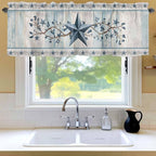 Blue Texas Star Valances for Windows, Vintage Star Berry Blue Beige Wood Grain - Image 6
