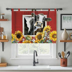 Cows Sunflowers Kitchen Curtains 45 Inch Length, Short Cafe Window Curtains Tab - Image 3