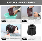 KYOSTAR Universal 3" High-Flow Air Filter, Reusable Cone Cold Air Intake - Image 5