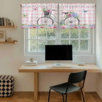 Spring Tier Curtains, Bicycles Leaves Butterfly Flowers Pink Buffalo Plaid - Image 6