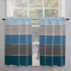 Retro Farm Blue Gray Wood Grain Window Valance Curtains, Rustic Wooden Plank by IDOWMAT