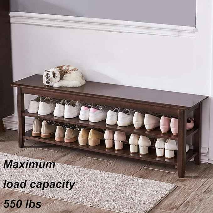 XKZG Storage Bench Wooden Shoe Rack Bench Rustic Solid Wood Entryway Bench