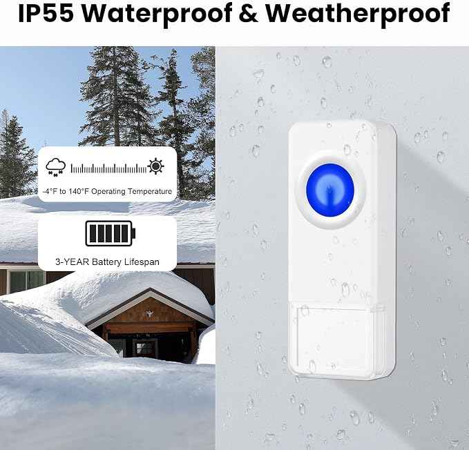Wireless Doorbell with 2 Receivers 2 Buttons