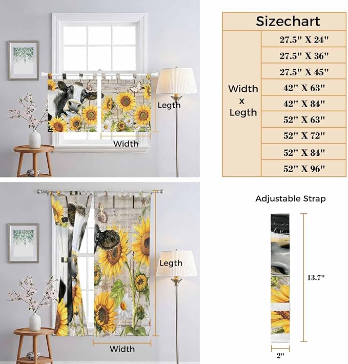 Yellow Sunflowers Bedroom Curtains 63 Inch Length, Window Curtains Tab Top - Image 8