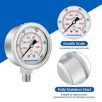 MEASUREMAN Pressure Gauge, 0-1000 PSI/kPa, Glycerin Filled, 1/4 NPT Lower Mount - Image 5