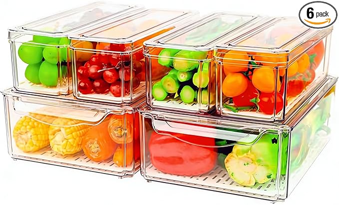 6 Pack Fridge Organizer, Stackable Refrigerator Organizer Bins by ZIJUND