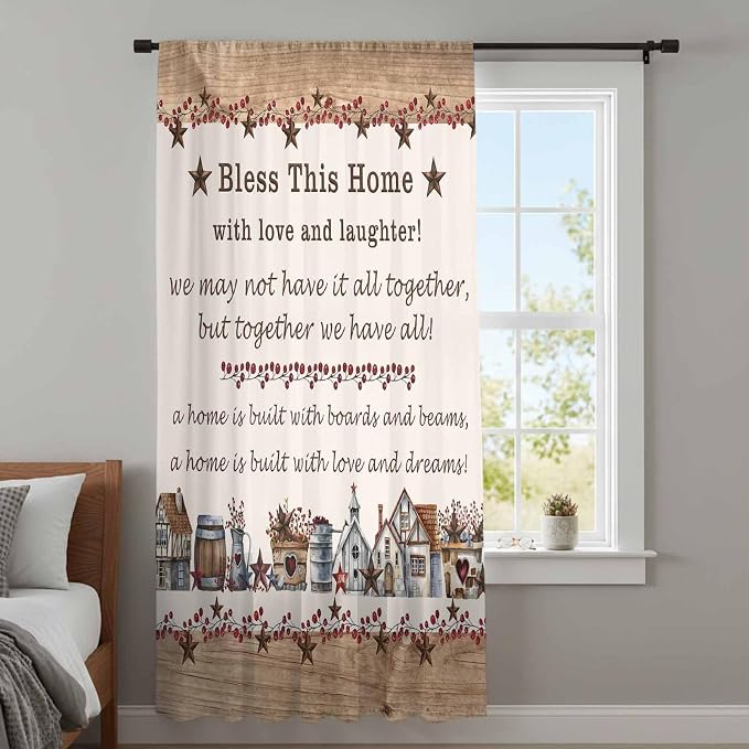 Farmhouse Sheer Curtains 108 Inch Length Country Star Barn Berry Brown Wood - Image 4