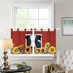 Cow Sunflowers Kitchen Curtains 36 Inch Length, Small Window Curtains Tab Top - Image 2