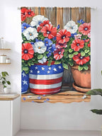 Sheer Curtains 63 Inch Length, Retro Independence Day Flag Wood Grain Privacy - Image 2