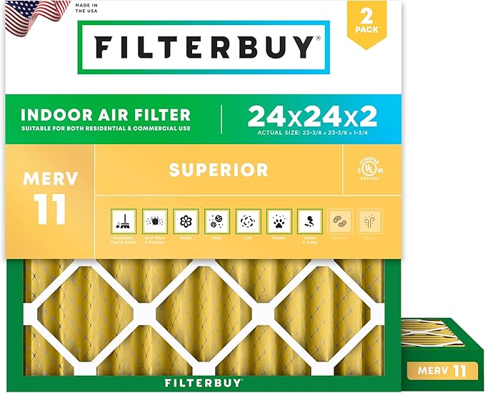 Filterbuy 24x24x2 Air Filter MERV 11 Superior Pet & Allergy Defense, by Filterbuy