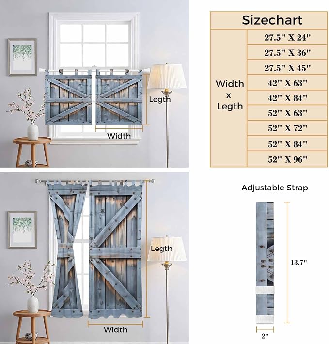 Farmhouse Wood Grain Bedroom Curtains 63 Inch Length, Window Curtains Tab Top - Image 8