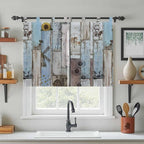 Blue Grey Wooden Kitchen Curtains 45 Inch Length, Short Cafe Window Curtains - Image 3