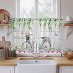 Spring Tier Curtains, Bicycles Botanical Rose Leaves Butterfly Wood Grain Light - Image 2
