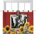 Cows Sunflowers Kitchen Curtains 45 Inch Length, Short Cafe Window Curtains Tab by Unknown