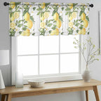 Spring Summer Lemon Sheer Valance Curtains, Leaf Flower White Wood Grain Light - Image 3
