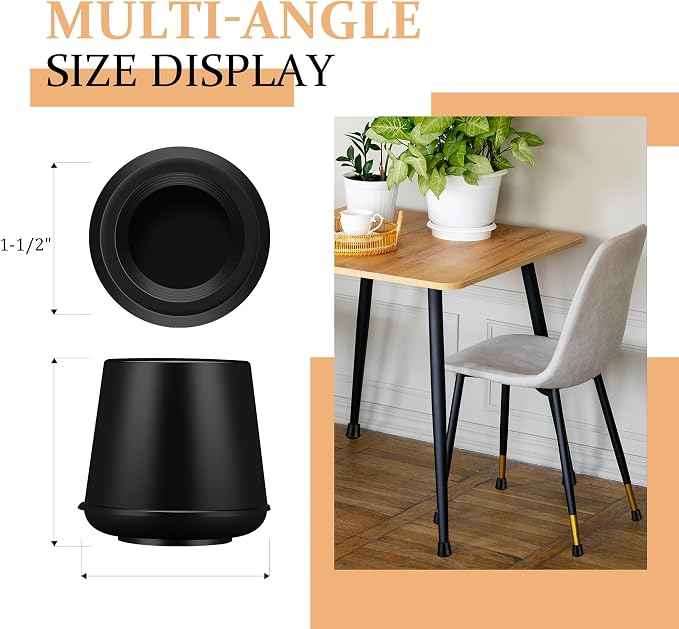 1-1/2” Round Rubber Chair Leg Tips Caps, Chair Leg Floor Protectors, Non-Slip
