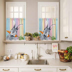 Easter Kitchen Curtain Set, Spring Grey Rabbit Carrots Colorful Wooden Plank - Image 4