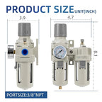 3/8" NPT Compressed Air Filter Regulator Lubricator Combination, Water/Oil Trap - Image 3