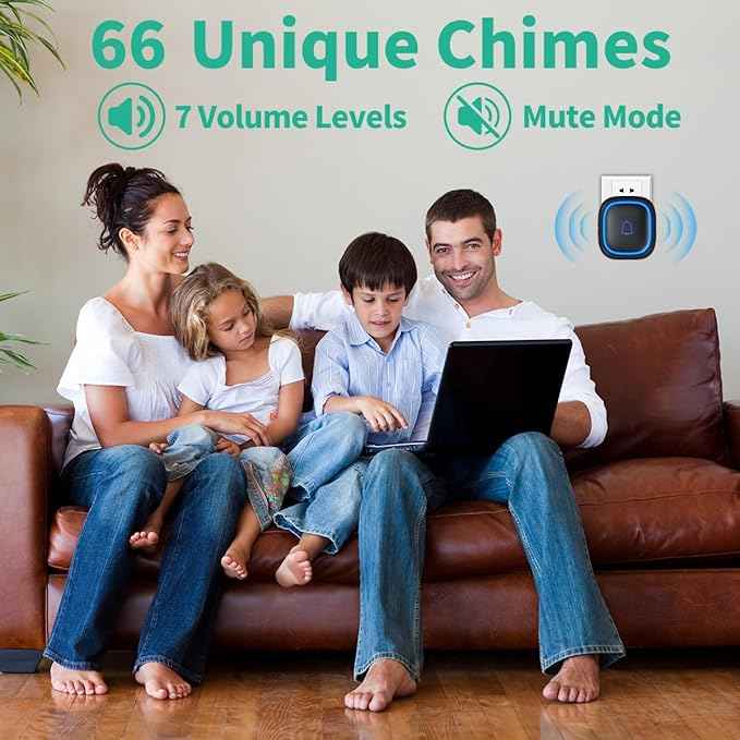 Wireless Doorbell Kits with 2 Receivers IP66 Waterproof 1000ft Range Door Bell