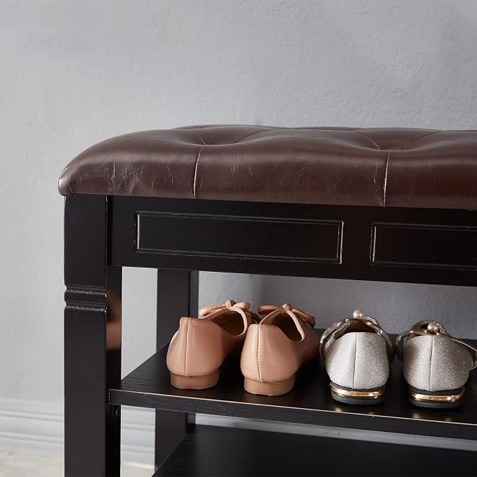 Shoe Storage Bench with Cushion, Entry Bench with Storage Solid Wood Shoe Bench - Image 7