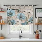 Teal Blue Tulips Kitchen Curtains 45 Inch Length, Short Cafe Window Curtains - Image 3