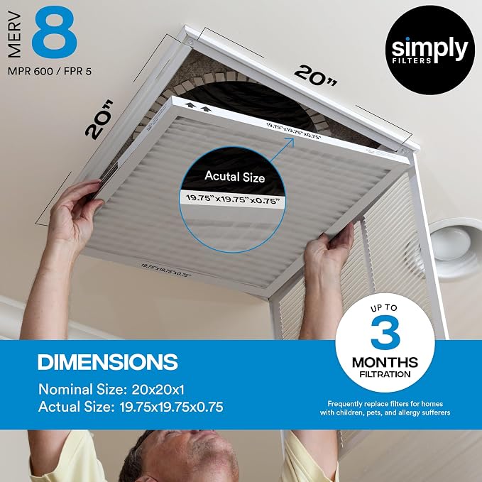 Simply 20x20x1 Air Filter, Merv 8, MPR 600, 12 Pack, Furnace Air Filter - Image 3