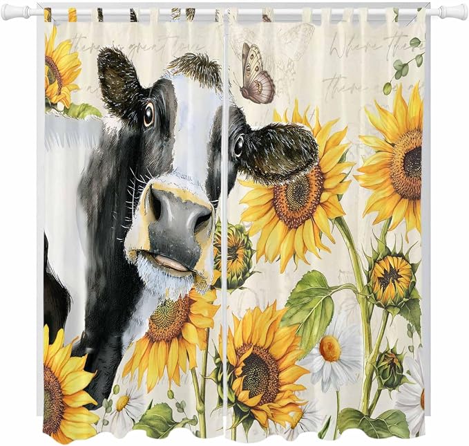 Yellow Sunflowers Living Room Curtains 84 Inch Length, Window Curtains Tab Top by Unknown