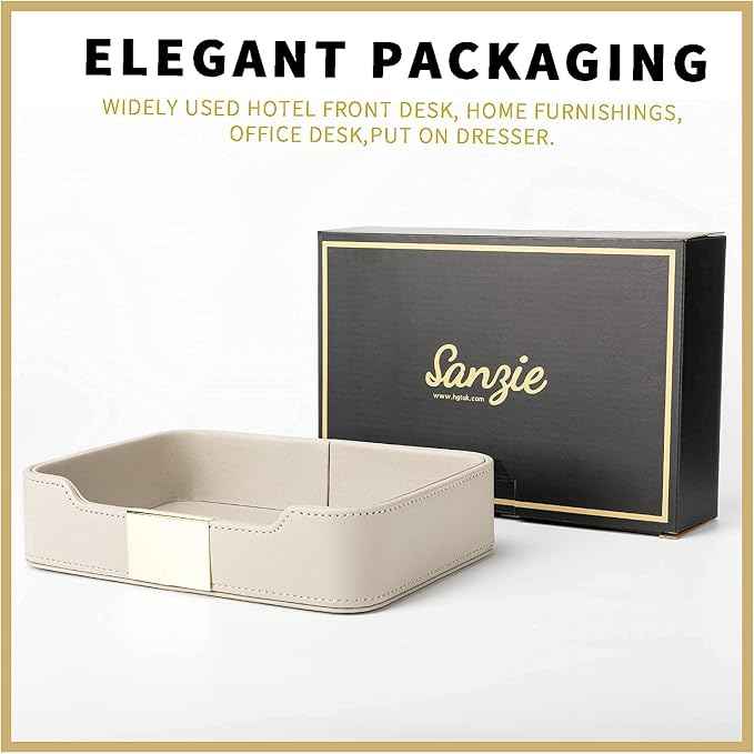 SANZIE Luxury Leather Tray Desktop Storage Catchall Organizer Decorative Tray