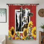 Cows Sunflowers Living Room Curtains 96 Inch Length, Window Curtains Tab Top - Image 2