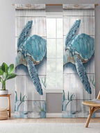 Sheer Curtains 84 Inches Long, Teal Green Sea Turtle Semi Sheer Curtains Light - Image 5