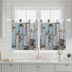 Blue Grey Wooden Kitchen Curtains 36 Inch Length, Small Window Curtains Tab Top - Image 3