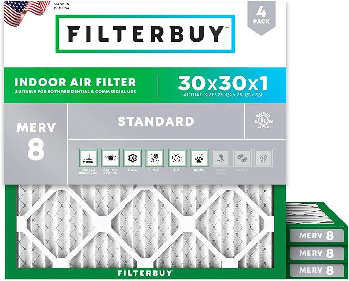 Filterbuy 30x30x1 Air Filter MERV 8 Essential Dust & Allergy Defense, by Filterbuy