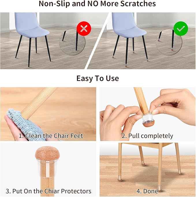 Ezprotekt 24 Pcs Small Clear Silicone Chair Leg Floor Protectors