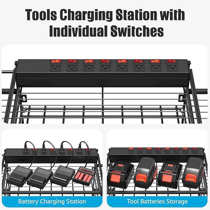 CCCEI Black Power Tool Organizer Wall Mount, Large Tools and Battery Storage