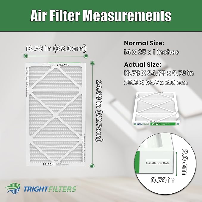 14x25x1 Air Filter 4 Pack, Durable MERV 8 Pleated Home HVAC AC Furnace Filters - Image 2