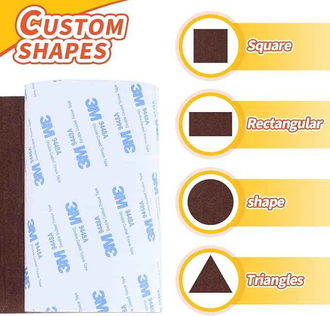 Felt Furniture Pads, Non Slip Self Adhesive Cuttable Felt Tape Brown Heavy Duty