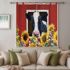 Cow Sunflowers Living Room Curtains 84 Inch Length, Window Curtains Tab Top - Image 9