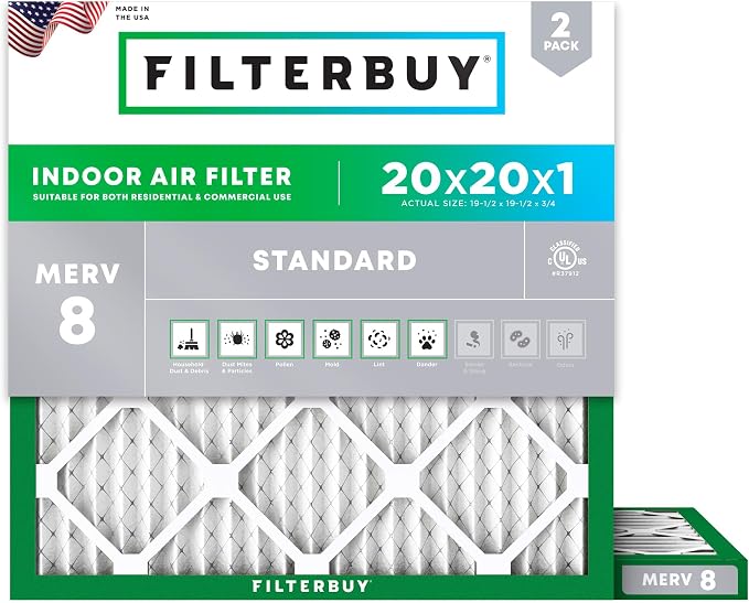 Filterbuy 20x20x1 Air Filter MERV 8 Essential Dust & Allergy Defense, by Filterbuy