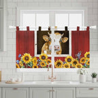 Cows Sunflowers Kitchen Curtains 24 Inch Length, Small Window Curtains Tab Top - Image 3
