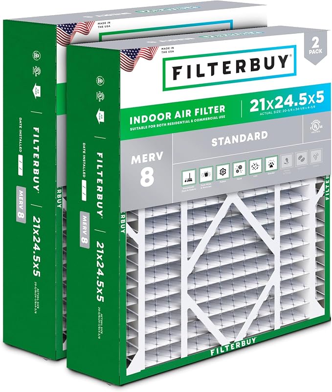 Filterbuy 21x24.5x5 Air Filter MERV 8 Essential Dust & Allergy Defense by Filterbuy