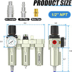 1/2" NPT Heavy Duty Industrial Grade 3 Stage Air Drying System, Auto Drain - Image 2